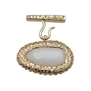 copper oval pendant pave white Cat Eye Crystal, gold plated, approx 25-38mm, 20-27mm