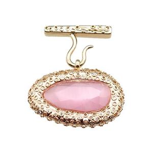 copper oval pendant pave pink Cat Eye Crystal, gold plated, approx 25-38mm, 20-27mm