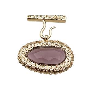 copper oval pendant pave purple Cat Eye Crystal, gold plated, approx 25-38mm, 20-27mm