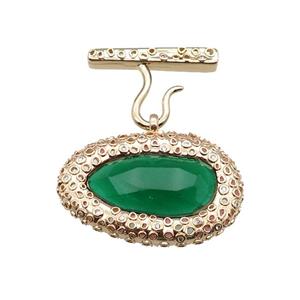 copper oval pendant pave green Cat Eye Crystal, gold plated, approx 25-38mm, 20-27mm