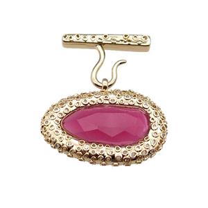 copper oval pendant pave hotpink Cat Eye Crystal, gold plated, approx 25-38mm, 20-27mm
