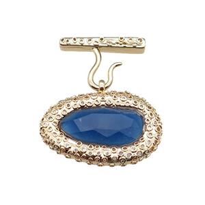 copper oval pendant pave blue Cat Eye Crystal, gold plated, approx 25-38mm, 20-27mm
