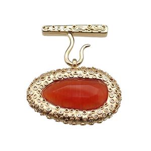 copper oval pendant pave ornage Cat Eye Crystal, gold plated, approx 25-38mm, 20-27mm