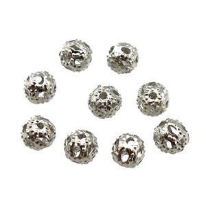 copper round ball Beads, unfade, platinum plated, approx 4mm dia