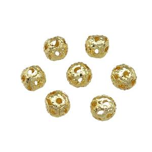 round copper ball Beads, hollow, unfade, gold plated, approx 4mm dia