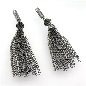Iron Chain Tassel Pendant, black plated, approx 100mm length