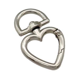 Alloy Carabiner Clasp, heart, platinum plated, approx 26-40mm