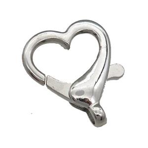 Alloy Lobster Clasp, platinum plated, heart, approx 22-26mm