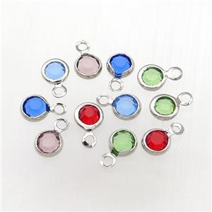 Crystal Glass pendant, mixed color, platnum plated, approx 5mm dia
