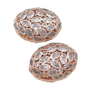 copper oval beads pave zircon, rose gold, approx 20-26mm