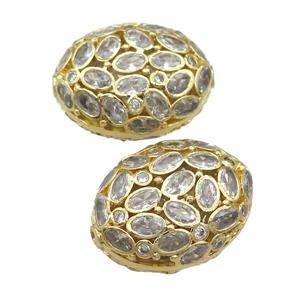 copper oval beads pave zircon, gold plated, approx 20-26mm