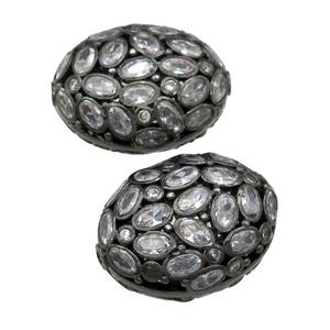 copper oval beads pave zircon, black plated, approx 20-26mm