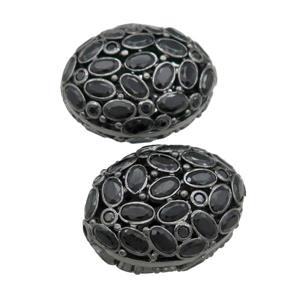 copper oval beads pave zircon, black plated, approx 20-26mm