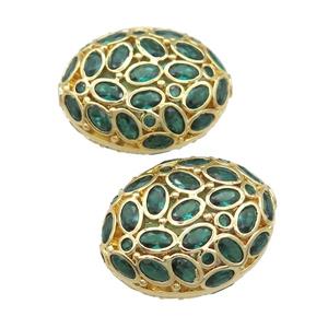 copper oval beads pave green zircon, gold plated, approx 20-26mm