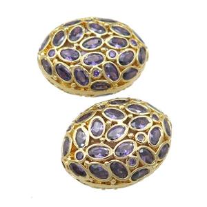 copper oval beads pave purple zircon, gold plated, approx 20-26mm