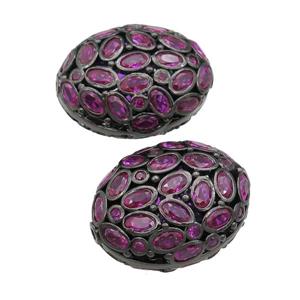 copper oval beads pave hotpink zircon, black plated, approx 20-26mm