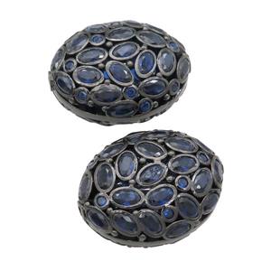copper oval beads pave blue zircon, black plated, approx 20-26mm
