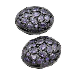 copper oval beads pave purple zircon, black plated, approx 20-26mm