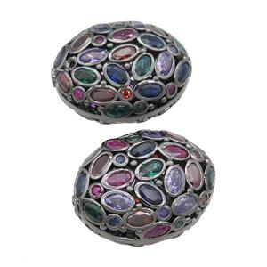 copper oval beads pave multicolor zircon, black plated, approx 20-26mm