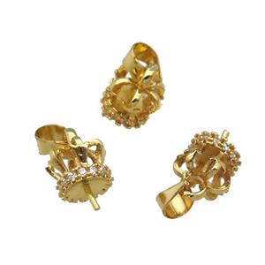 Copper Crown Bail Pave Zircon Gold Plated, approx 8-10mm