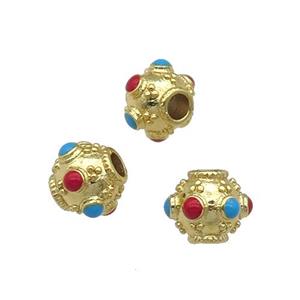 Copper Spacer Round Beads Enamel Gold Plated, approx 9mm, 2.5mm hole