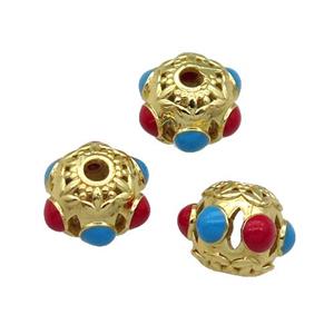 Copper Spacer Round Beads Enamel Gold Plated, approx 12mm, 2.5mm hole