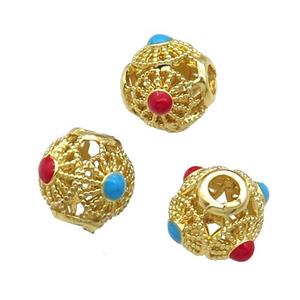 Copper Spacer Round Beads Enamel Gold Plated, approx 10mm, 3mm hole