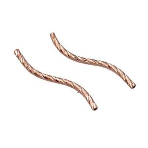 Copper Bend Tube Beads Rose Gold, approx 1.5x25mm
