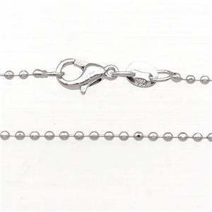 Copper Necklace Ball Chain Unfaded Platinum Plated, approx 1.2mm, 42cm length