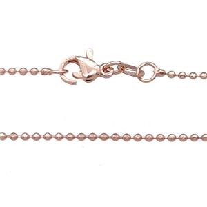Copper Necklace Ball Chain Unfaded Rose Gold, approx 1.2mm, 42cm length