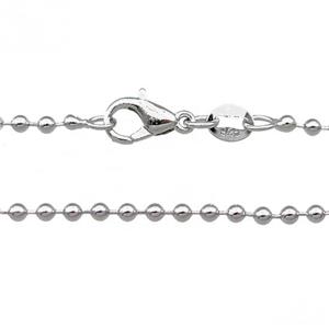 Copper Necklace Ball Chain Unfaded Platinum Plated, approx 1.8mm, 42cm length