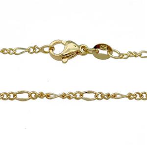 Copper Necklace Figaro Chain Unfaded Gold Plated, approx 2.4mm, 42cm length
