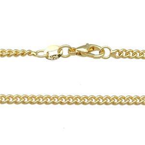 Copper Necklace Curb Chain Unfaded Gold Plated, approx 2.6mm, 42cm length