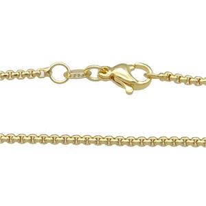 Copper Necklace Box Chain Unfaded Gold Plated, approx 2mm, 42cm length