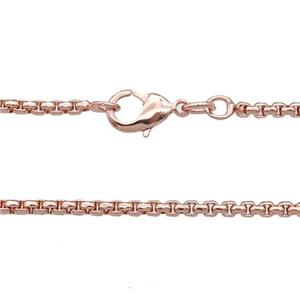 Copper Necklace Box Chain Unfaded Rose Gold, approx 2mm, 42cm length
