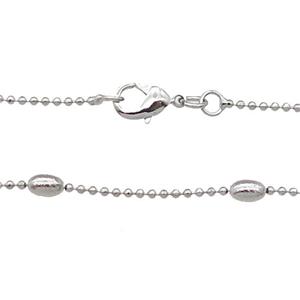 Copper Necklace Ball Chain Unfaded Platinum Plated, approx 1.2mm, 3x5mm, 42cm length