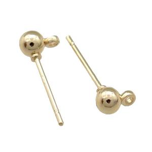 Copper Earring Stud Accessories Unfaded Light Gold Plated, approx 4mm