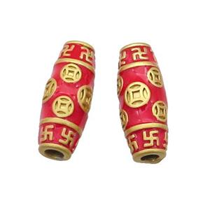 Copper Rice Beads Duck Gold Red Enamel, approx 8-20mm