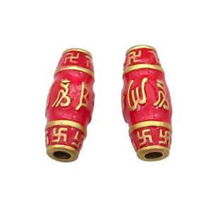 Copper Rice Beads Duck Gold Red Enamel, approx 8-20mm