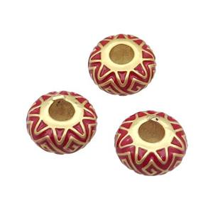Copper Rondelle Spacer Beads Duck Gold Red Enamel Large Hole, approx 6-12mm