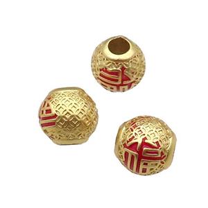 Copper Round Beads Duck Gold Large Hole Red Enamel, approx 10mm
