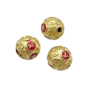 Copper Round Beads Duck Gold Red Enamel, approx 10mm