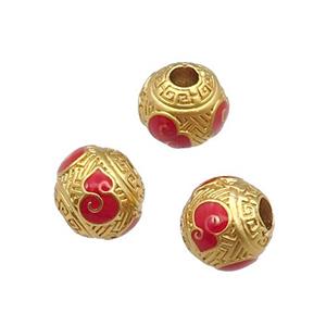 Copper Round Beads Duck Gold Red Enamel, approx 9.5mm