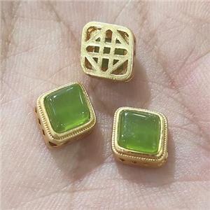 Copper Rhombus Beads Pave Jade Duck Gold, approx 9-10mm