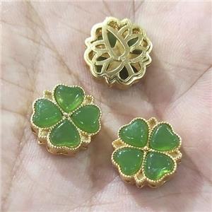 Copper Clover Beads Pave Jade Duck Gold, approx 13mm