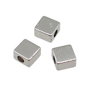Copper Square Beads Large Hole Unfade Platinum Plated, approx 5mm, 2mm hole