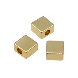 Copper Square Beads Large Hole Unfade 18K Gold Plated, approx 5mm, 2mm hole
