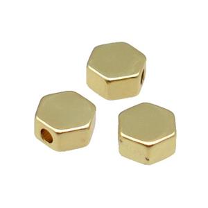 Copper Hexagon Beads Large Hole Unfade 18K Gold Plated, approx 6-7mm, 2mm hole