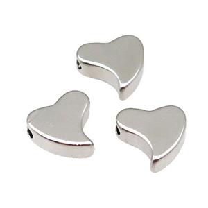 Copper Heart Beads Large Hole Unfade Platinum Plated, approx 10mm, 2mm hole