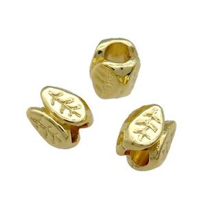 Alloy Leaf Beads Large Hole Unfade 18K Gold Plated, approx 6-7mm, 3mm hole